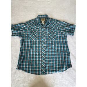 Vintage Wrangler Button Up Short Sleeve Plaid Pearl Snap XL